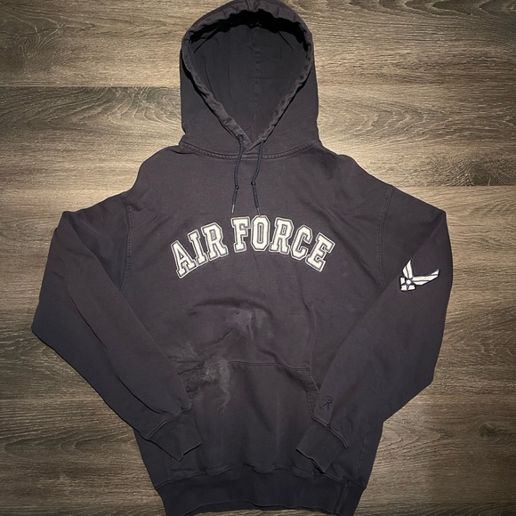 U.S. Air Force Navy Blue and Gray Pullover Drawstring Hoodie - Picture 1 of 10